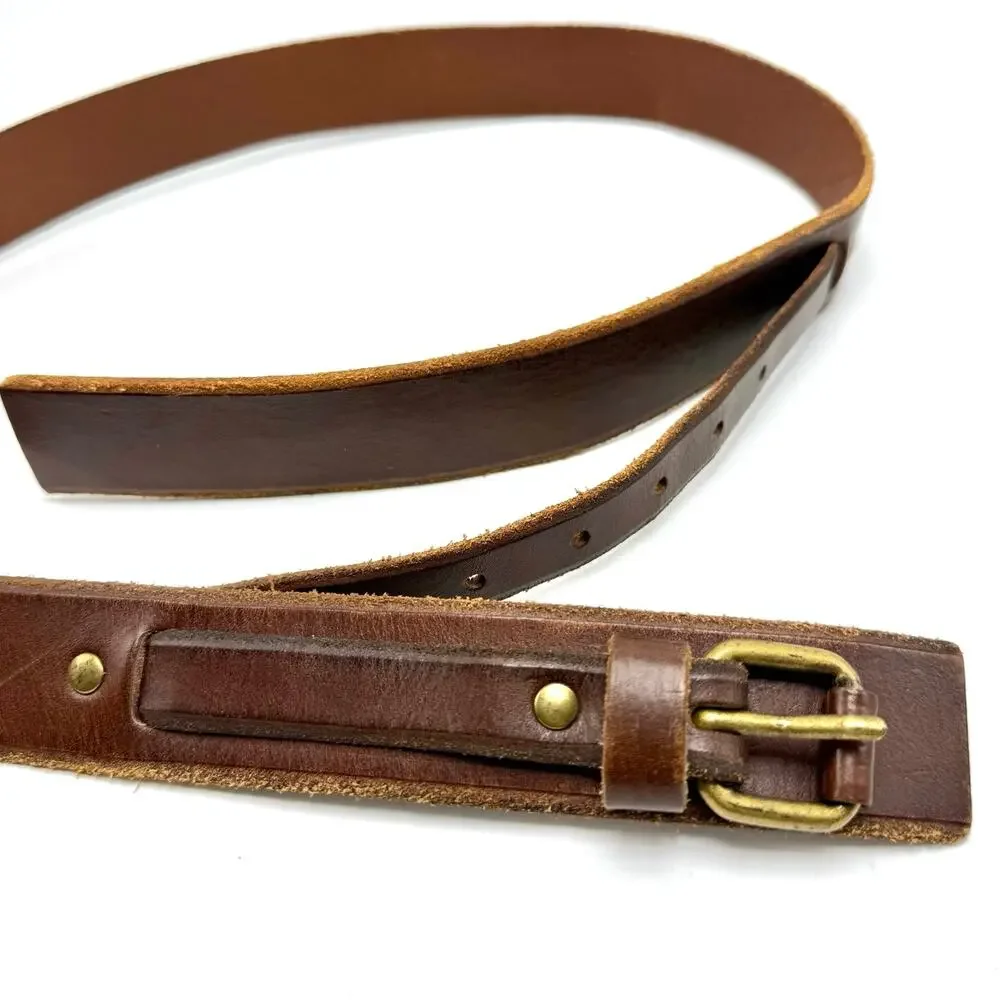 LOFT Western Ranger Belt Women’s M 34-38 Brown Leather Brass Buckle Boho Cowgirl
